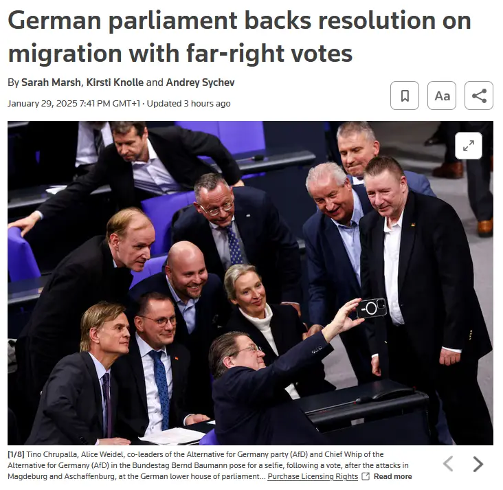 A group of German politicians, including Tino Chrupalla and Alice Weidel of the far-right Alternative for Germany (AfD)…