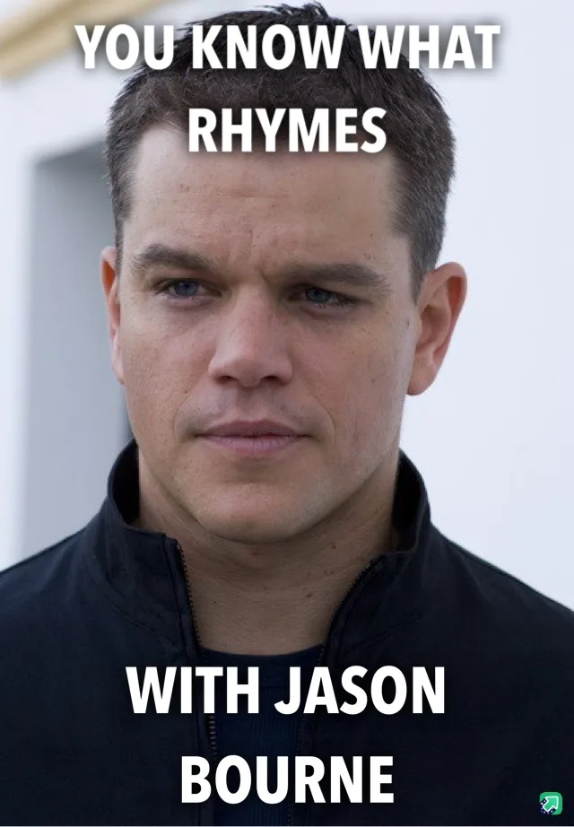 A close-up image of actor Matt Damon with a serious, intense expression, wearing a dark zip-up jacket. White bold text is…