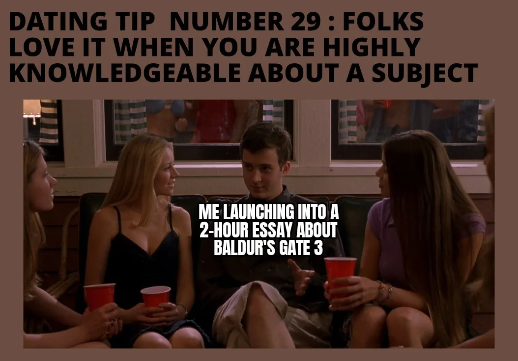 A still from a TV show shows a man sitting on a couch surrounded by women, gesturing animatedly while holding a red cup…