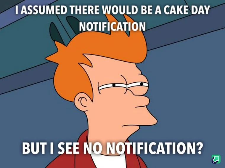 The image shows the animated character Fry from Futurama, looking confused and slightly annoyed, with white text overlaid…