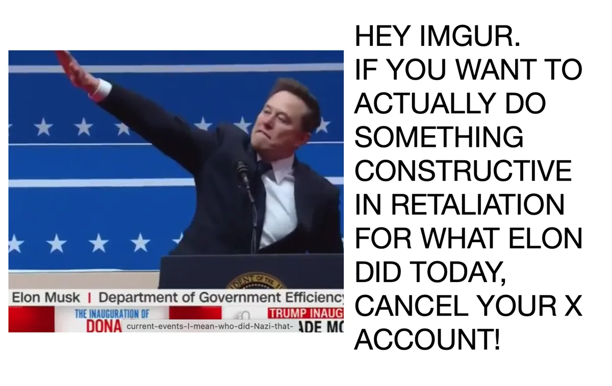 A man in a suit stands at a podium with a blue background featuring white stars, raising his right arm. The image is…