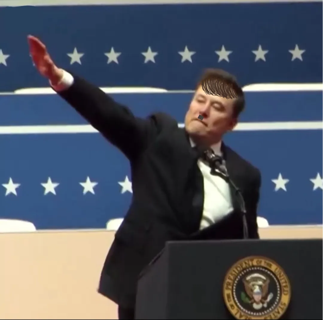 A man in a black suit stands at a podium with the Seal of the President of the United States, waving his right arm outward…