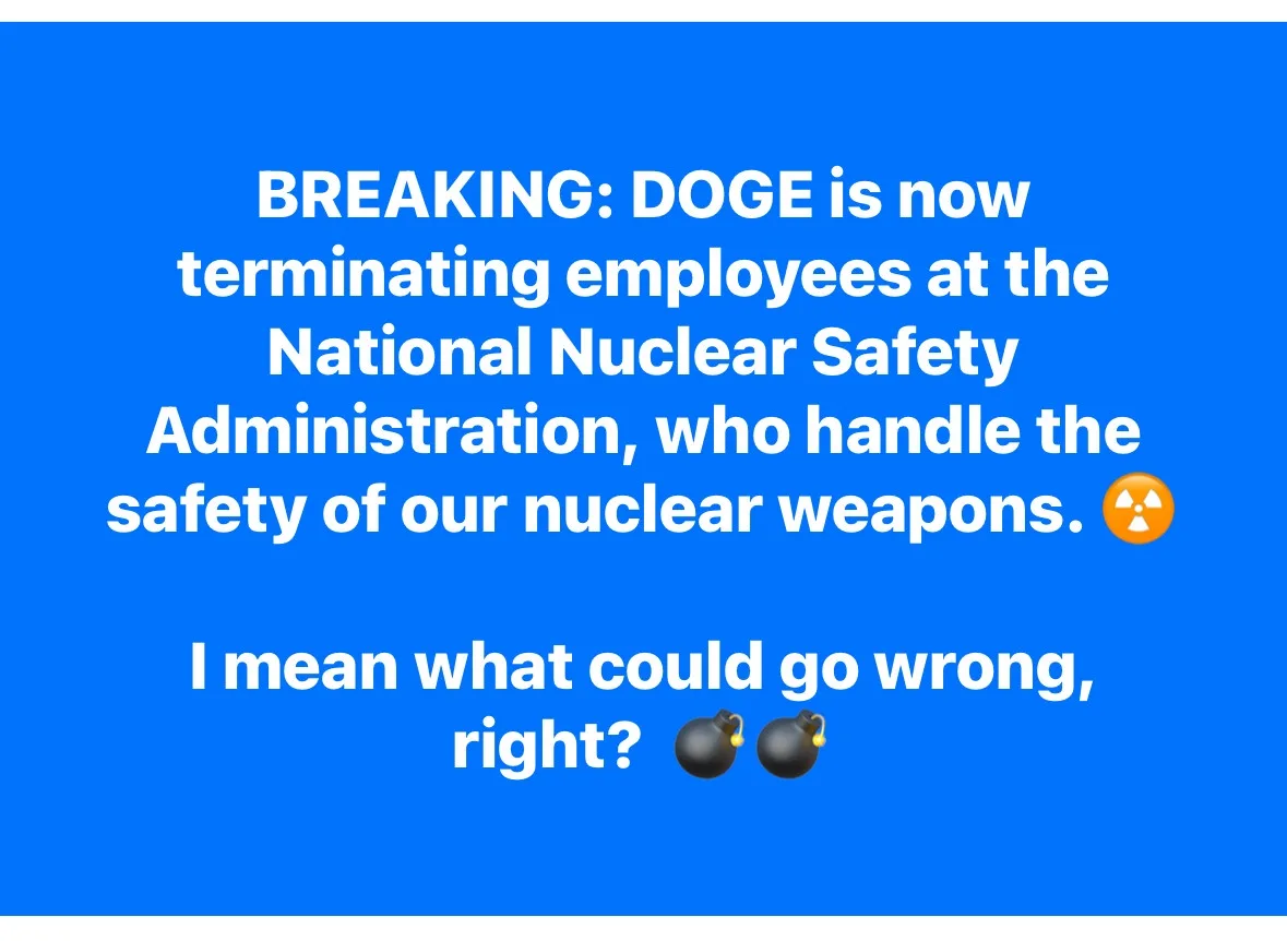 A solid blue background displays white text mimicking a breaking news alert. The text reads 'BREAKING: DOGE is now…