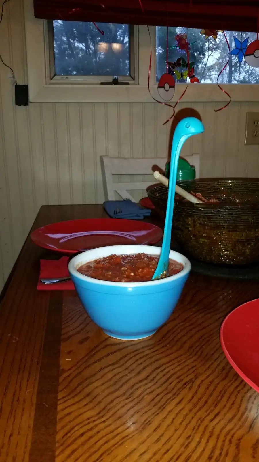 Nessie the Ladle Takes a Dip in a Pyrex Bowl