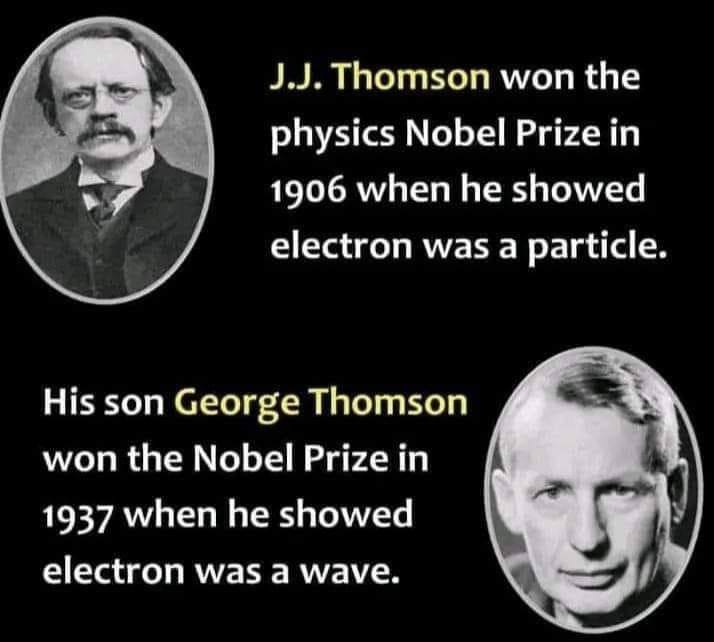 The image displays two black-and-white portraits of men, one above the other. The top portrait is of J.J. Thomson, with text…