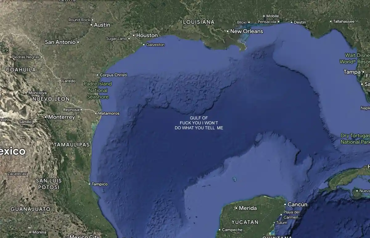 A satellite map of the Gulf of Mexico, showing surrounding states and cities like Texas, Louisiana, and Mexico, with the…