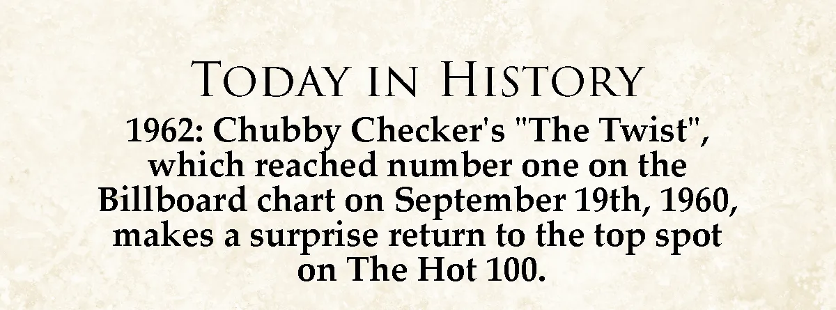The image displays a beige parchment-style background with black serif text. The text reads 'TODAY IN HISTORY' followed by a…