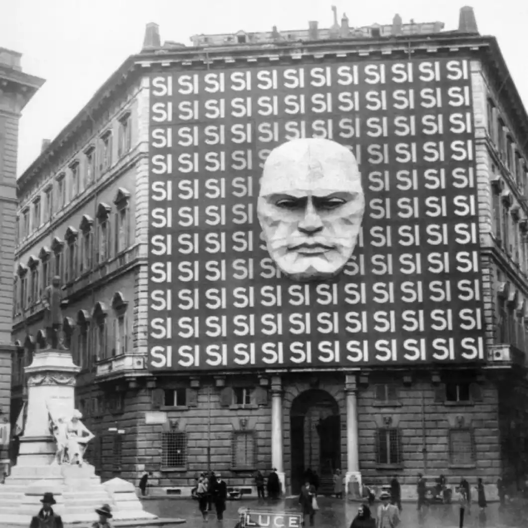 Exploring the Historic Headquarters of Mussolini's Fascist Party in 1934 Rome
