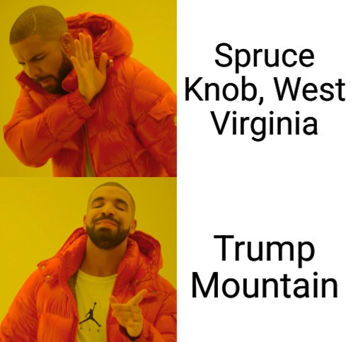 The image is a two-panel meme featuring Drake. In the top panel, he covers his ear with a pained expression, labeled 'Spruce…