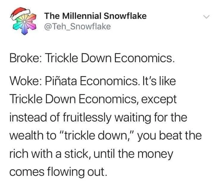 A screenshot of a tweet from 'The Millennial Snowflake' (@Teh_Snowflake) with a rainbow snowflake icon wearing a Santa hat…