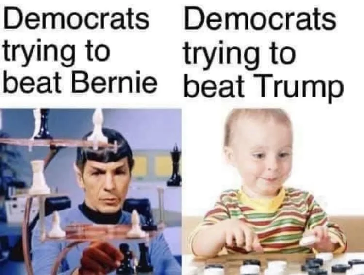 The image is split into two panels. Left: Spock from Star Trek, intensely focused on a chessboard with chess pieces arranged…