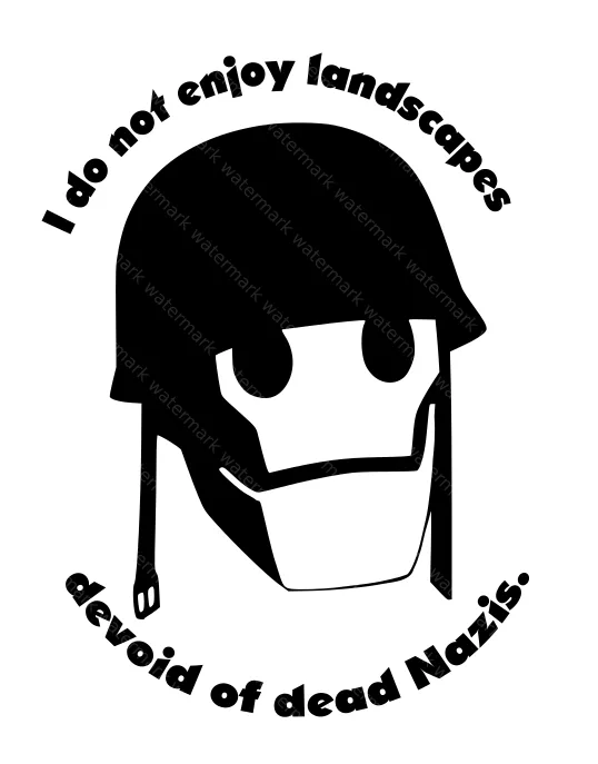 A black-and-white image features a stylized cartoon soldier wearing a helmet and a gas mask. The text 'I do not enjoy…
