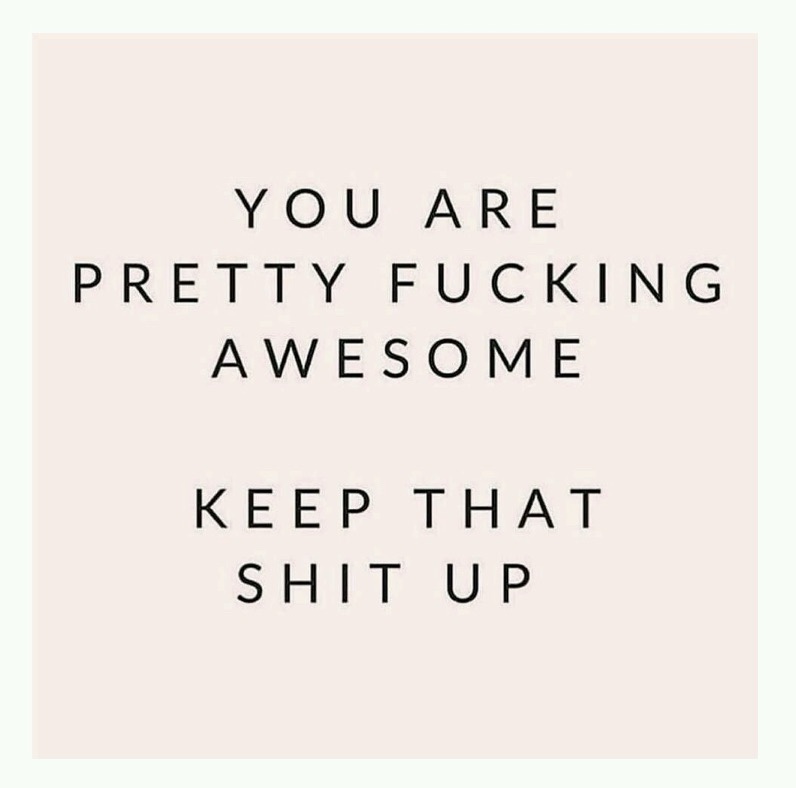 A minimalist image with black sans-serif text on a pale pink background. The text reads 'YOU ARE PRETTY FUCKING AWESOME' on…