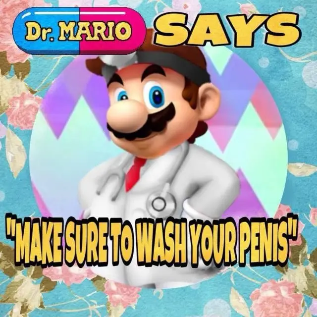 A digitally altered image features the video game character Dr. Mario, recognizable by his white doctor's coat, stethoscope…