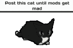 Six identical pixel art images of a black cat with white paws and chest are arranged in two rows of three. Each image has…