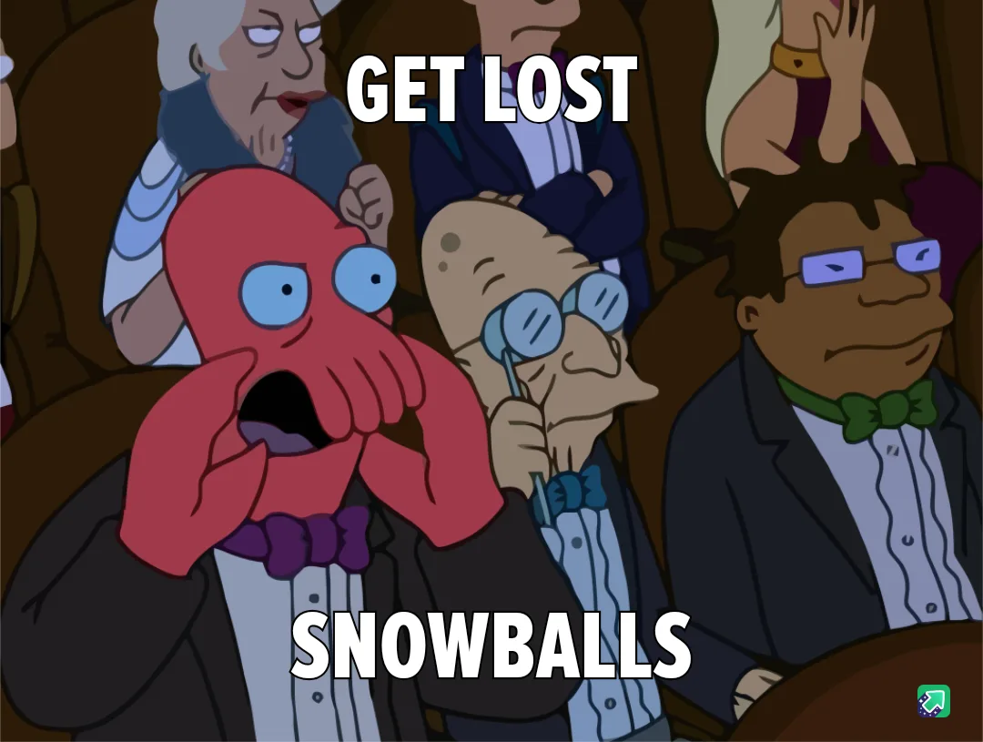 A red octopus character in a tuxedo with a shocked expression covers its mouth, with the text 'GET LOST' above and…