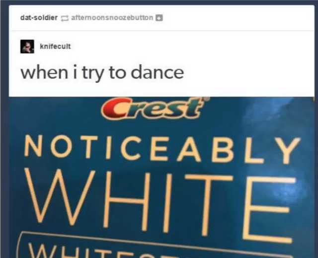 The image shows a close-up of a blue Crest toothpaste box with the text 'NOTICEABLY WHITE' in large yellow letters. Overlaid…