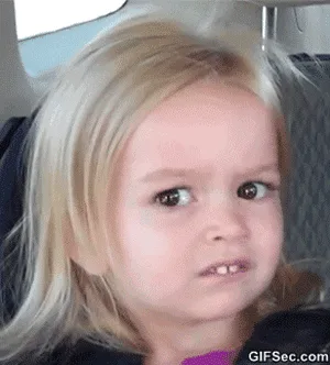 A six-panel grid shows a young blonde girl with a consistent, intense, slightly pouty expression, seated in what appears to…