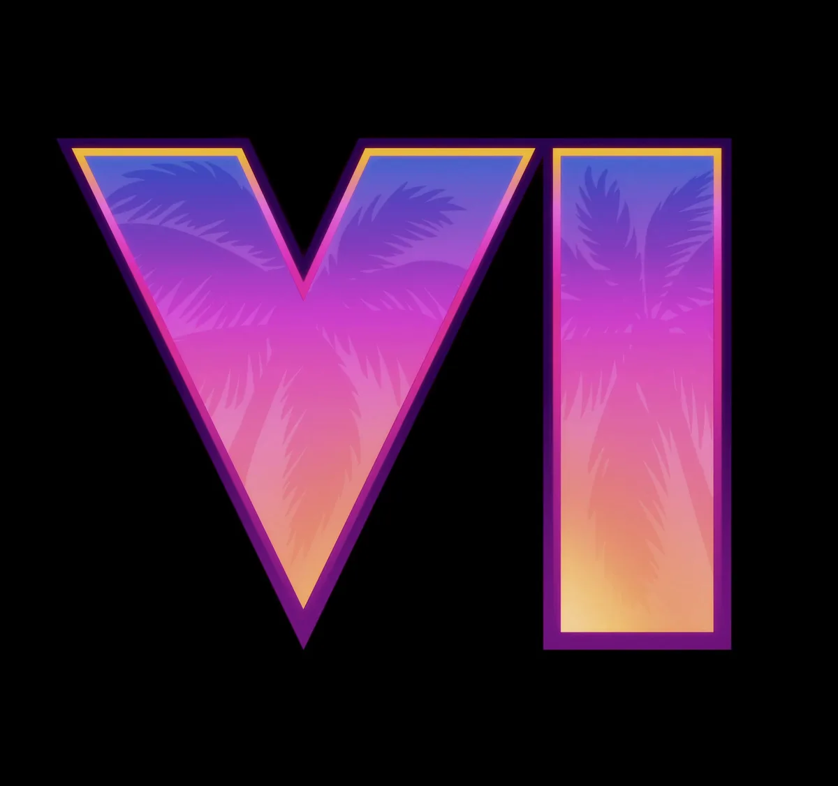 A stylized letter 'V' with a thick purple outline and a gradient fill transitioning from blue to pink to orange, filled with…
