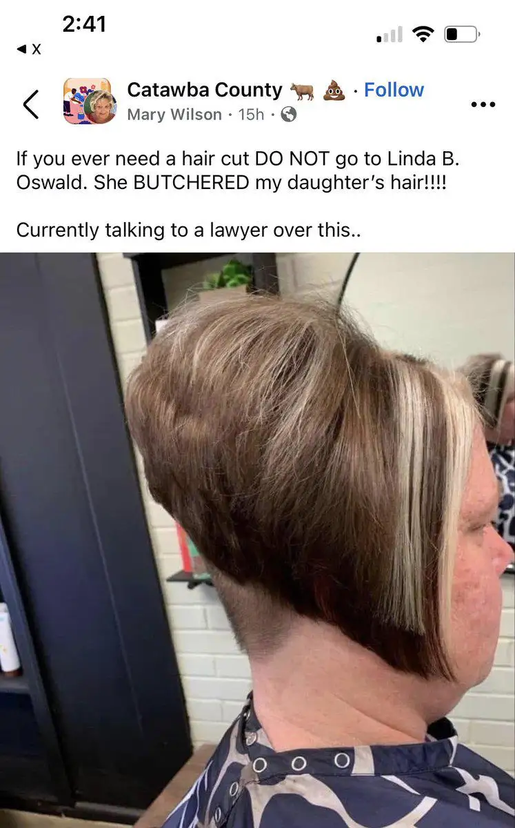 A screenshot of a social media post from 'Catawba County' by Mary Wilson, showing a photo of a woman's severely uneven…