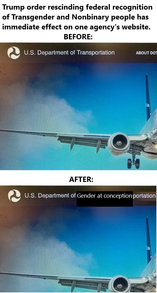 The image shows a before-and-after comparison of a U.S. Department of Transportation website screenshot. The 'before' image…