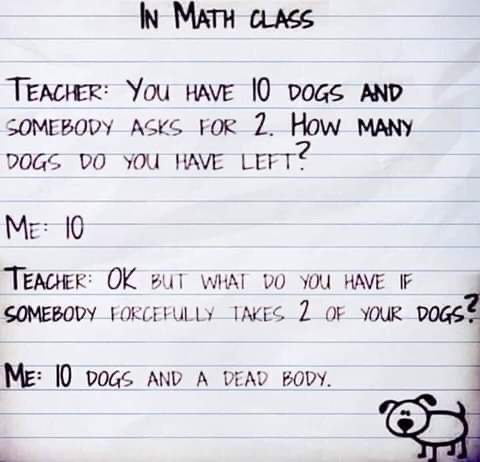 A handwritten note on lined paper depicts a math class scenario where a student answers a subtraction question with '10' and…