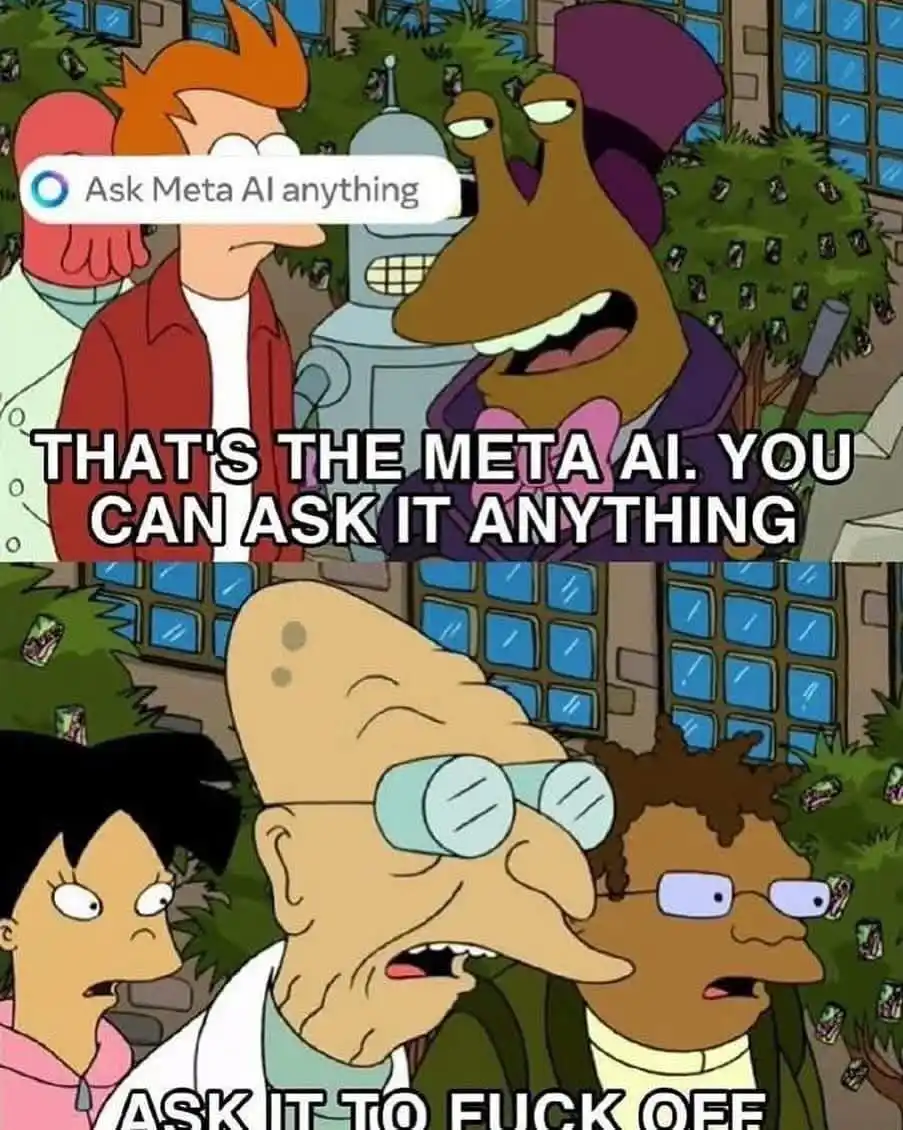 The image is a two-panel meme from the animated series 'Futurama'. In the top panel, a character points to a large, brown…
