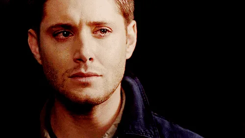 The image displays six identical frames of actor Jensen Ackles as his character Dean Winchester from 'Supernatural,' showing…