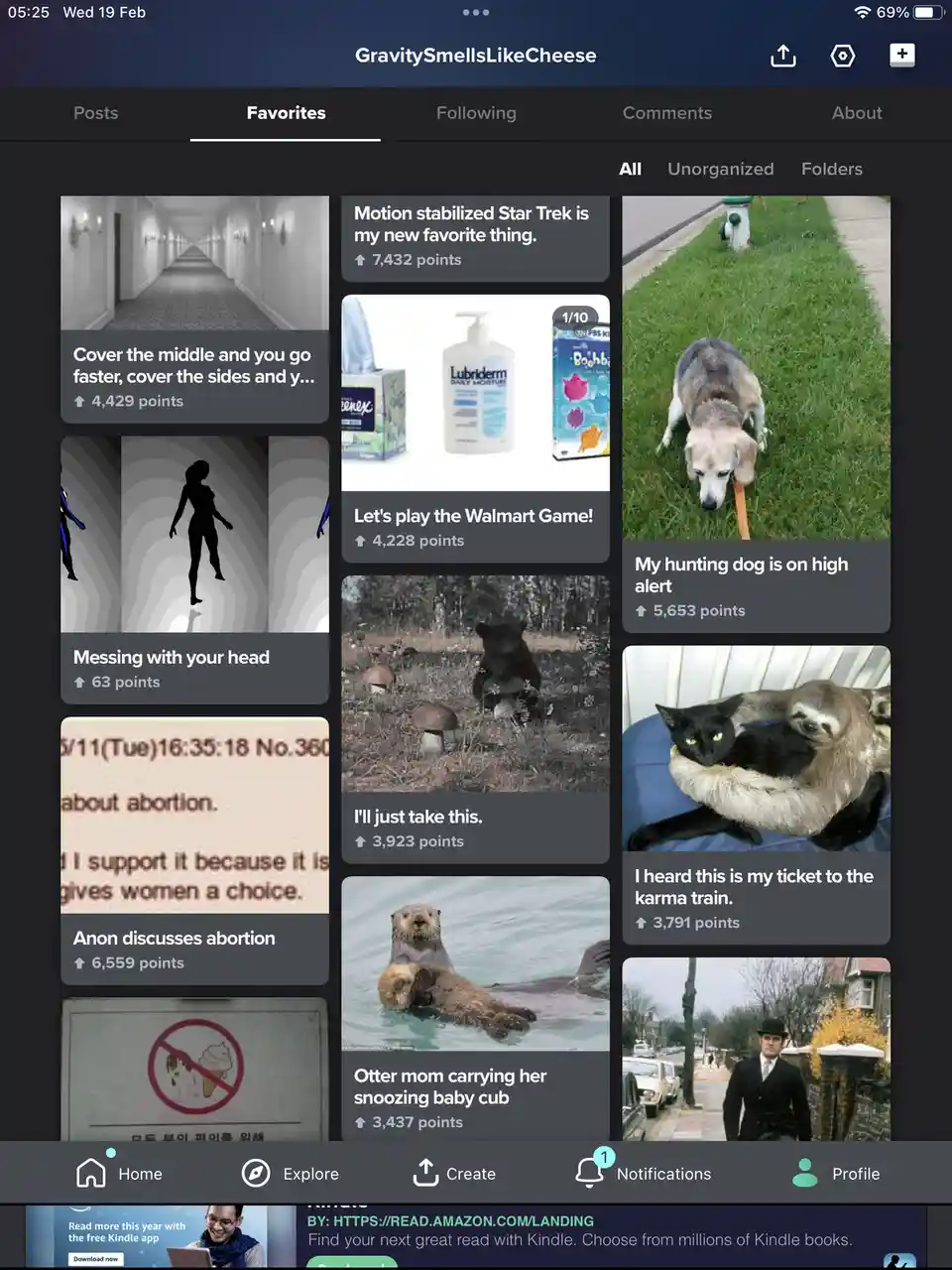 A screenshot of a Reddit mobile app interface showing a user's 'Favorites' page with various memes. One highlighted post…