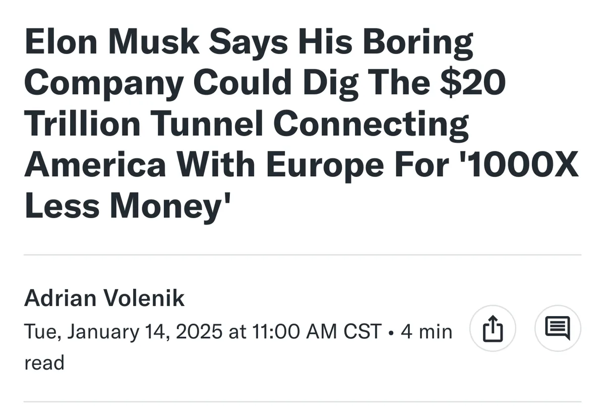 The image displays a screenshot of a news article headline in bold black text on a white background, stating that Elon Musk…