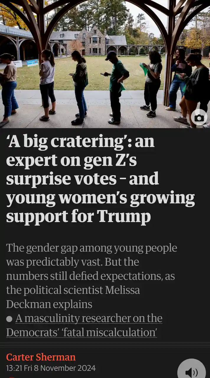An image of young people standing in a line outdoors under an arched structure, with overlaid text from a news article…