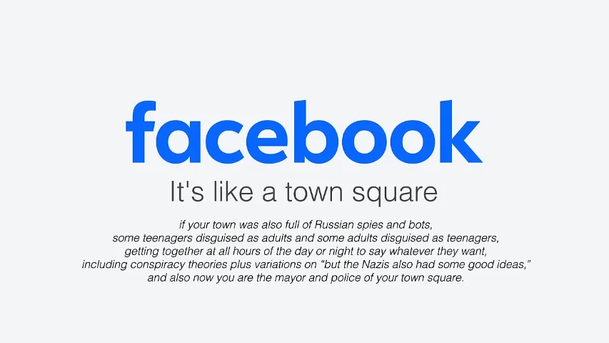 The image displays the word 'facebook' in large blue letters, followed by the phrase 'It's like a town square' in smaller…