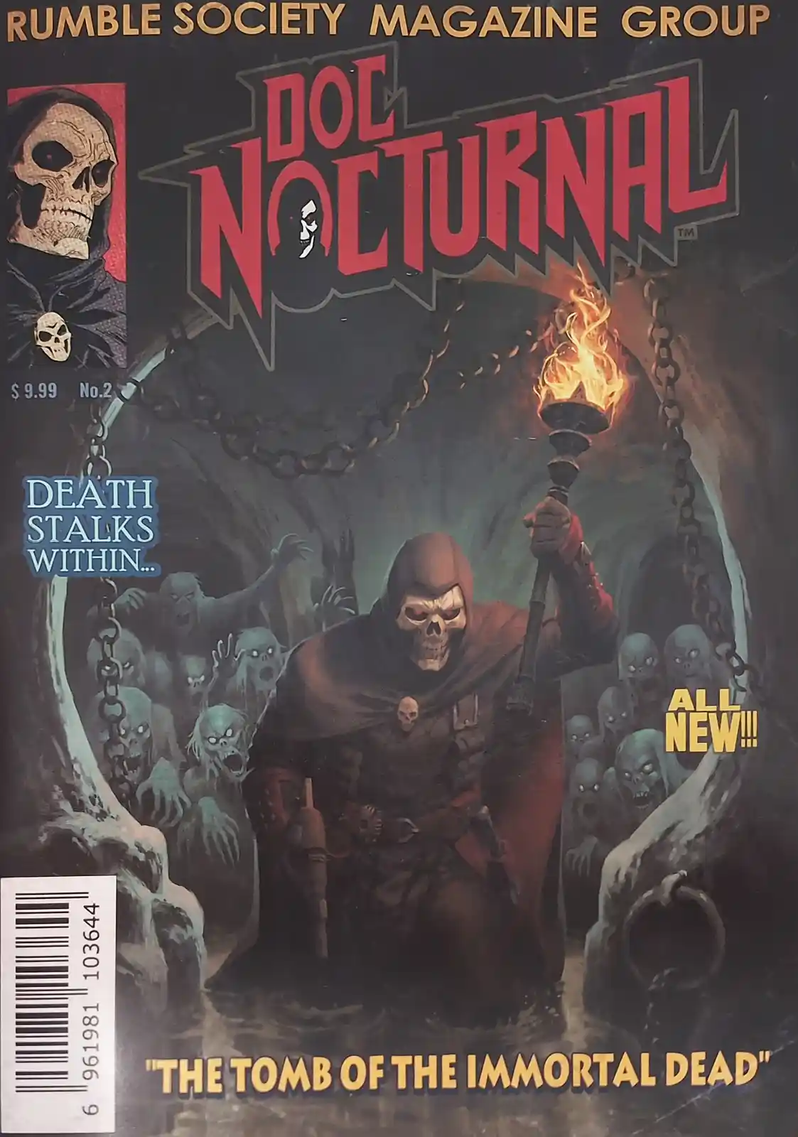 The image is a comic book cover for 'Doc Nocturnal' issue #2, published by Rumble Society Magazine Group. It features a…