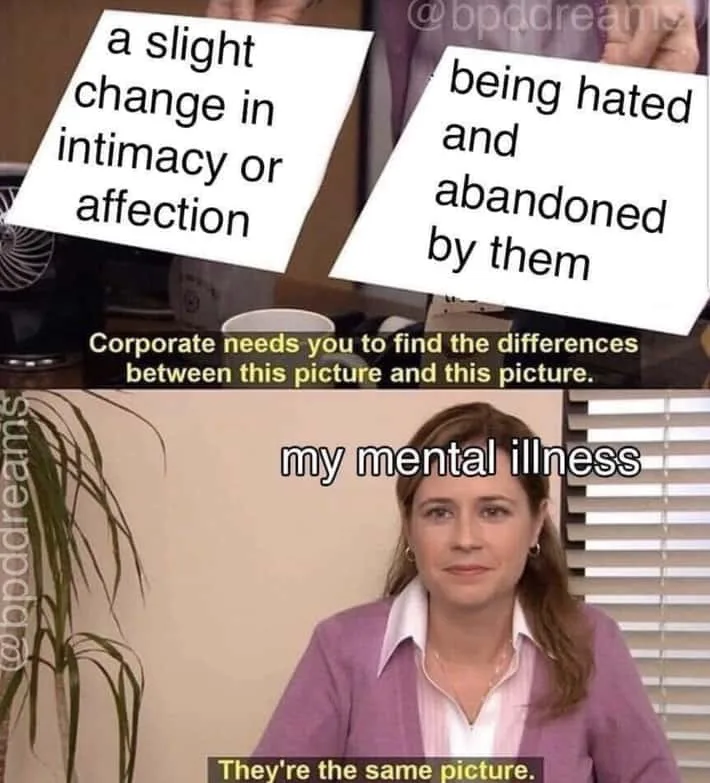 The image is a two-panel meme. The top panel shows two identical white cards held up, one reading 'a slight change in…