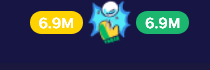 A digital graphic shows a cartoon character with a blue aura and a green hand, flanked by two identical rounded rectangular…