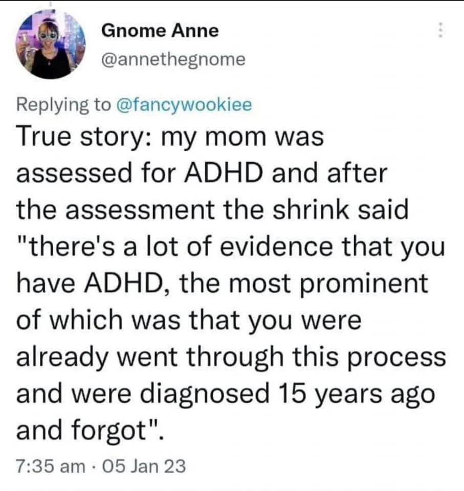 A screenshot of a tweet from user Gnome Anne (@annethegnome) replying to @fancywookiee. The tweet reads: 'True story: my mom…