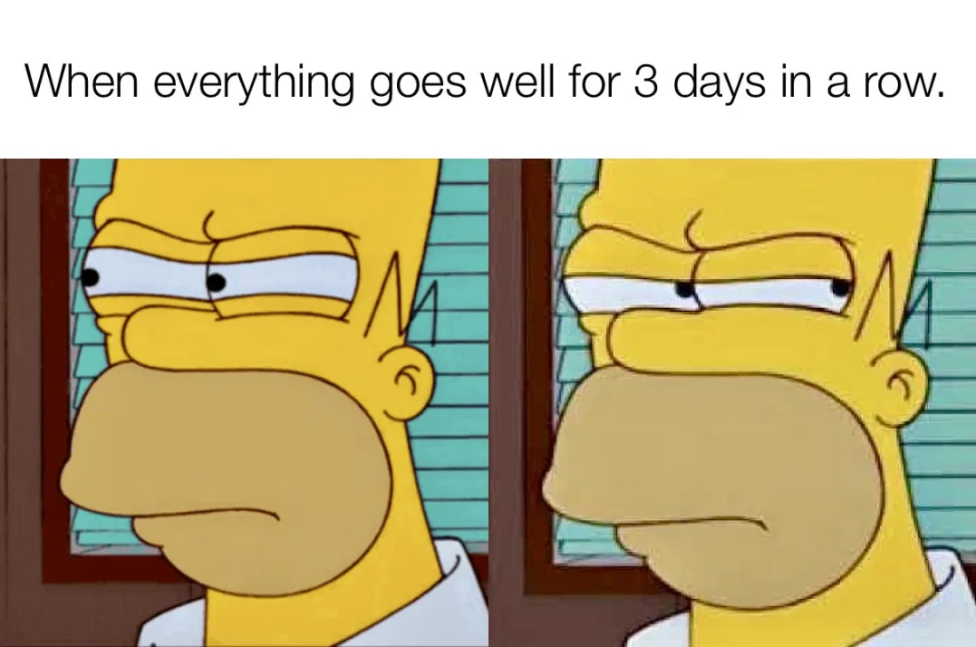 The image shows two side-by-side panels of Homer Simpson looking skeptical and unimpressed, with a slight smirk and narrowed…