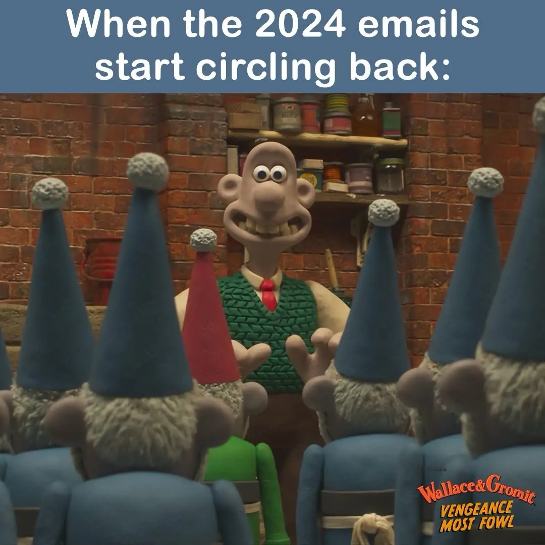 A still from the Wallace & Gromit movie 'Vengeance Most Fowl' shows Wallace, wearing a green vest and red tie…