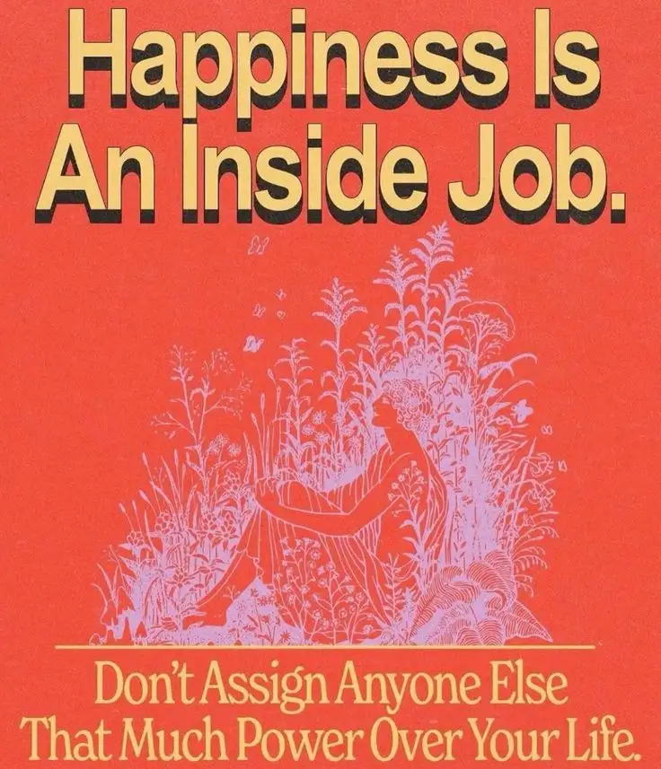 A vintage-style motivational poster with a solid red background. It features large, bold yellow text at the top reading…