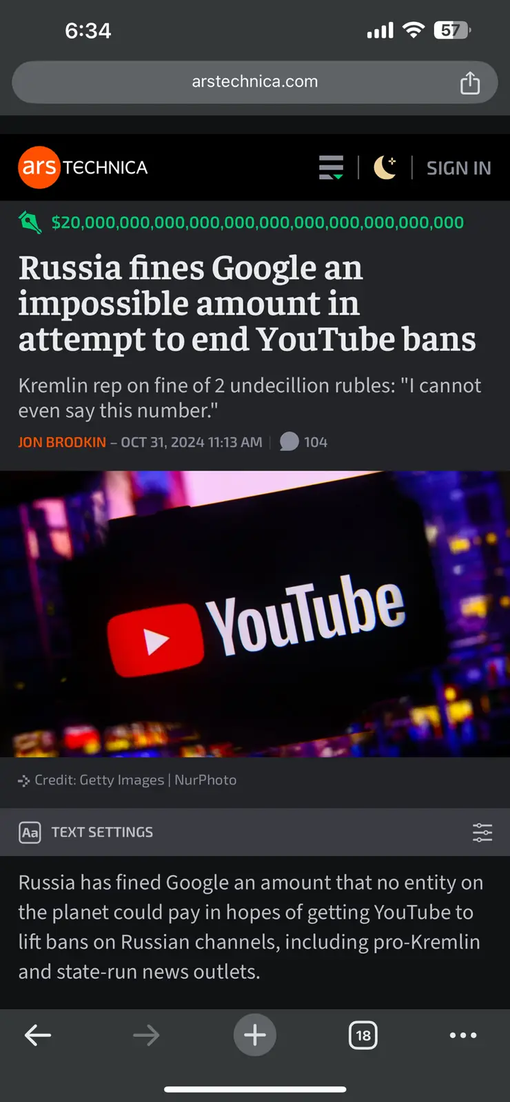 Russia Slaps Google with a Staggering $20 Decillion Fine Over Pro-Putin News