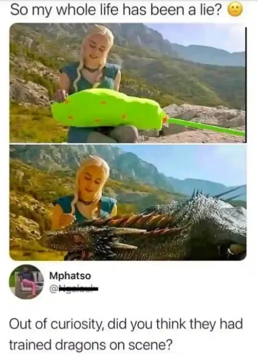 The meme features two images of Daenerys Targaryen from Game of Thrones. In the top panel, she is holding a large green…