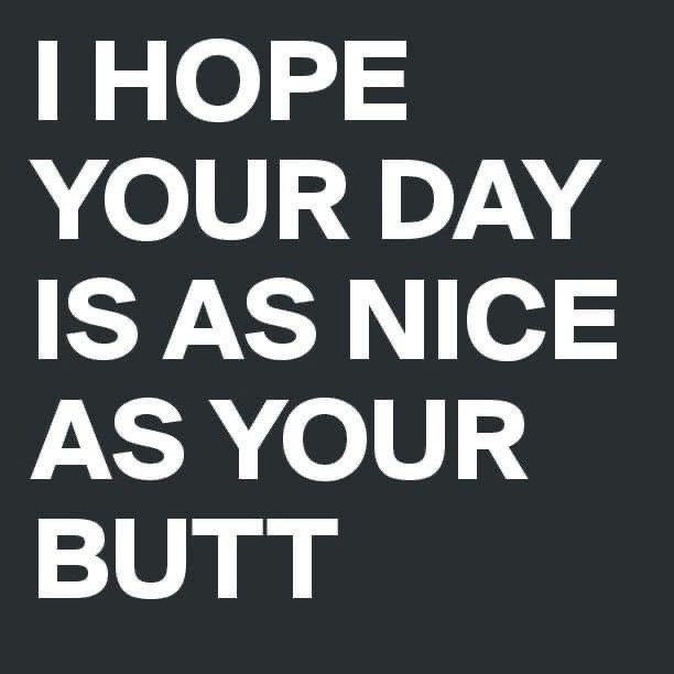 The image displays bold white text on a solid dark gray background. The text reads 'I HOPE YOUR DAY IS AS NICE AS YOUR BUTT'…