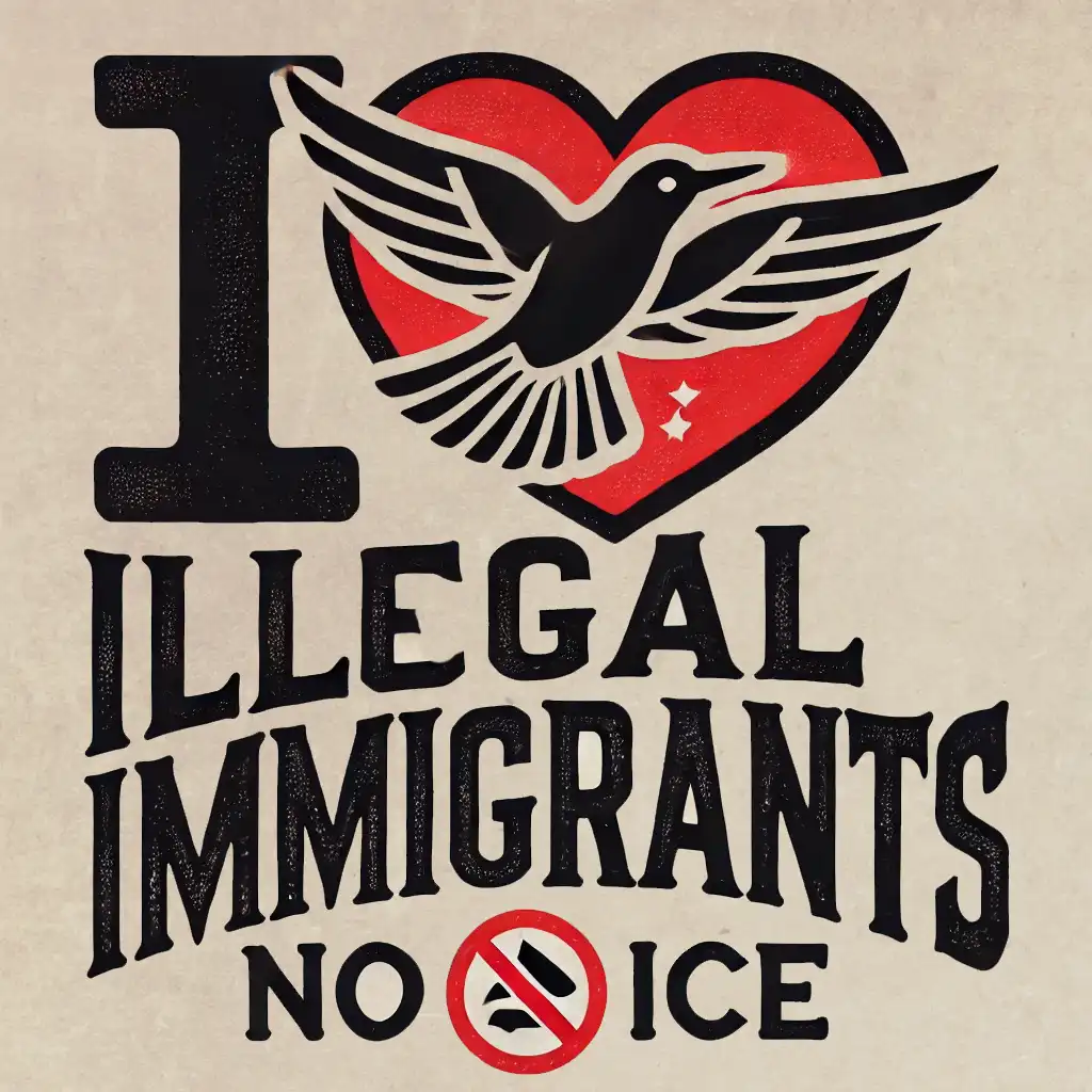 A graphic with a large black letter 'I' followed by a red heart symbol replaced by a black dove in flight. Below this, bold…