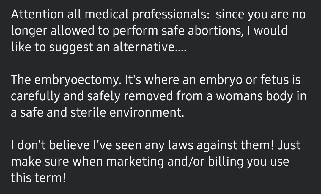 A dark gray background with white text that reads: 'Attention all medical professionals: since you are no longer allowed to…