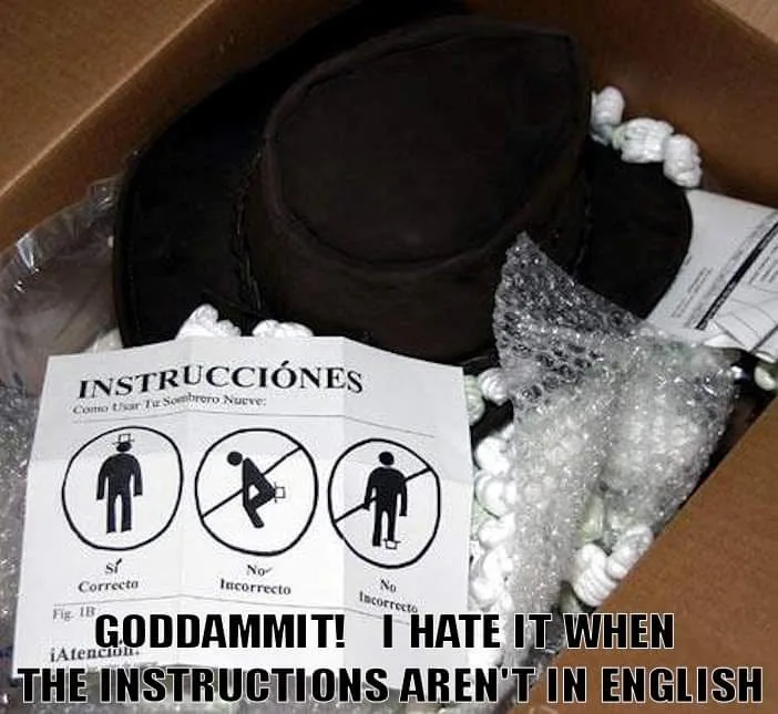 A cardboard box contains a dark brown hat surrounded by bubble wrap and white packing peanuts. A folded instruction sheet…