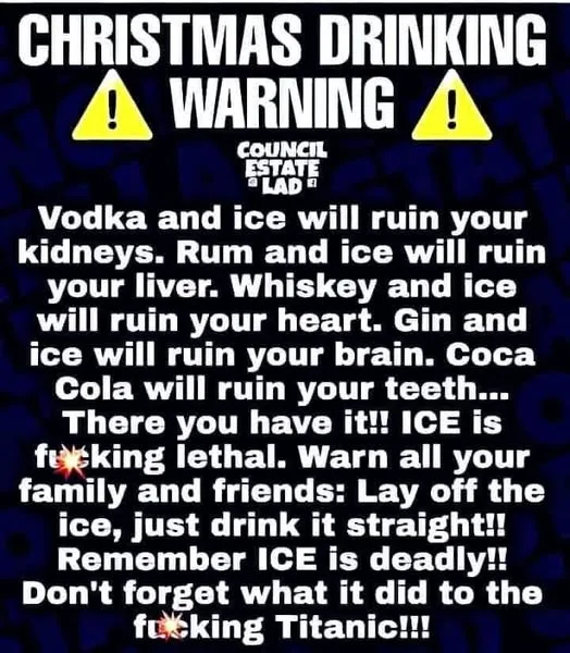 A dark blue background with bold white text mimicking a warning sign, featuring yellow triangular warning symbols. The text…