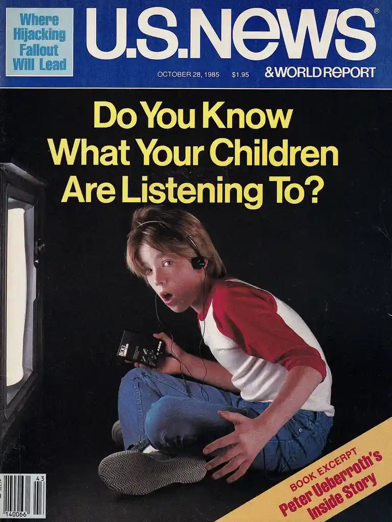 The image is the October 28, 1985 cover of U.S. News & World Report magazine, featuring a young boy in a red and white shirt…