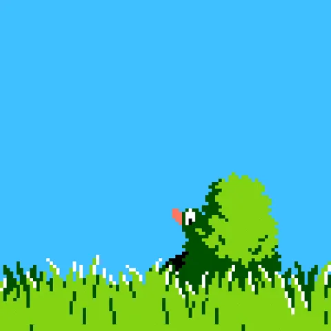 A pixelated scene from the classic video game Duck Hunt shows a brown dog with a white muzzle and black ears standing in…