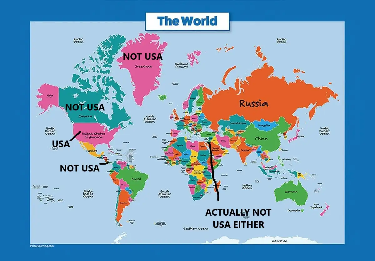A colorful world map labeled 'The World' with the United States of America highlighted and labeled 'USA', while surrounding…