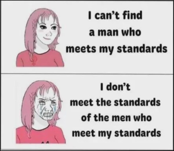 Two-panel comic featuring the same cartoon woman with pink hair. In the top panel, she has a smug, confident expression and…